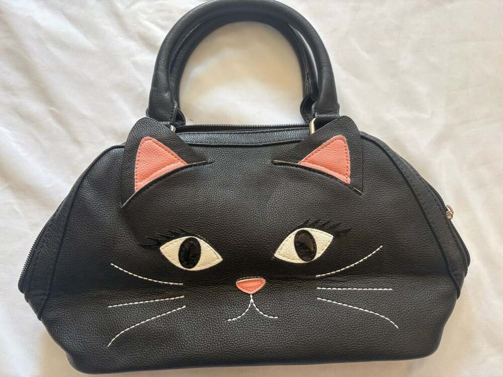 Sleepyville Critters Black Cat Face Satchel Handbag